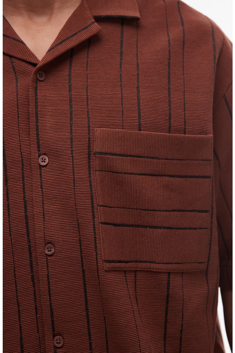 Oversize Stripe Textured Cotton Blend Knit Camp Shirt, Alternate, color, BROWN