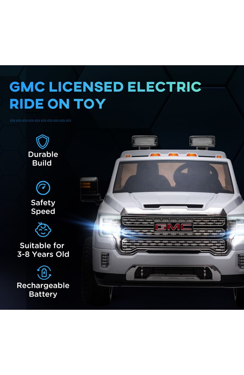 Aosom 12V Licensed GMC Sierra HD Ride on Truck with Remote Control, Four Wheel Suspension, Alternate, color, White