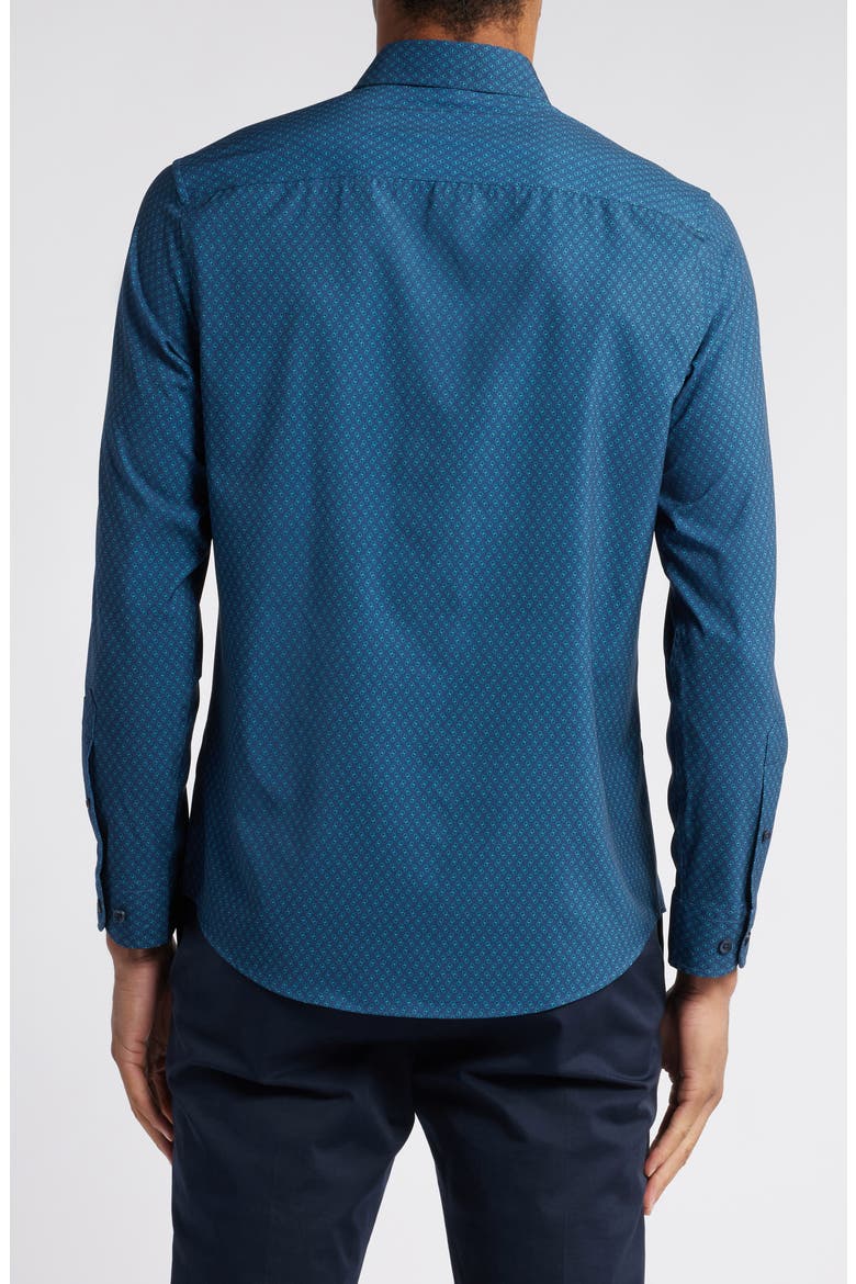 Trim Fit Stretch Performance Print Button-Up Shirt, Alternate, color, NAVY- TEAL ODIE DOT