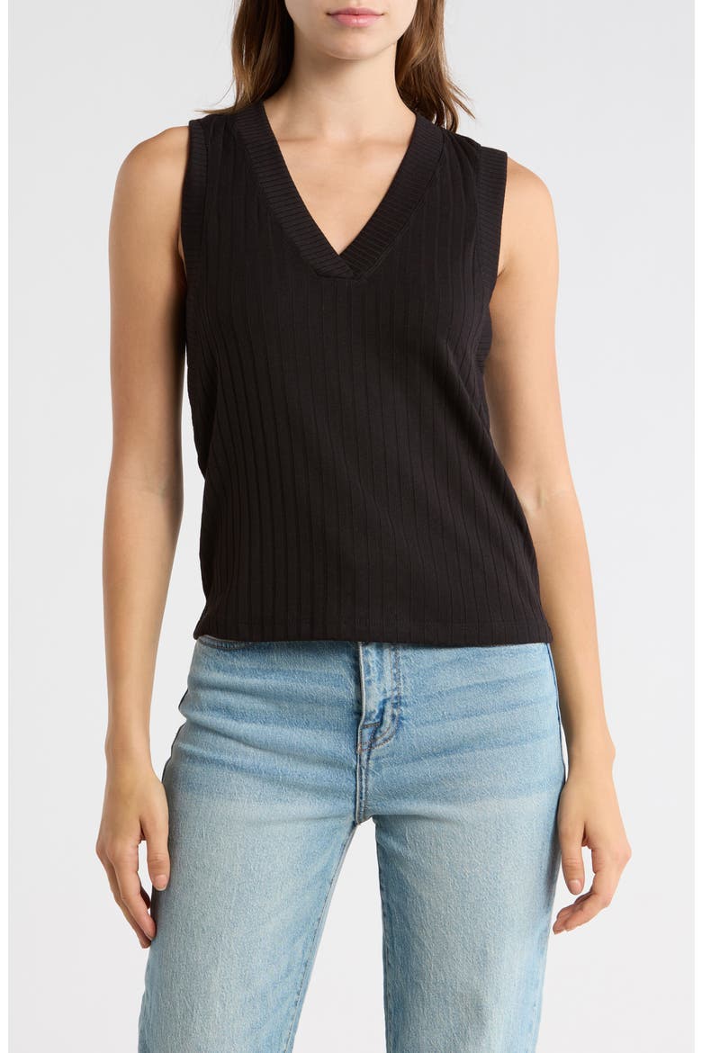 V-Neck Ribbed Knit Tank, Main, color, BLACK