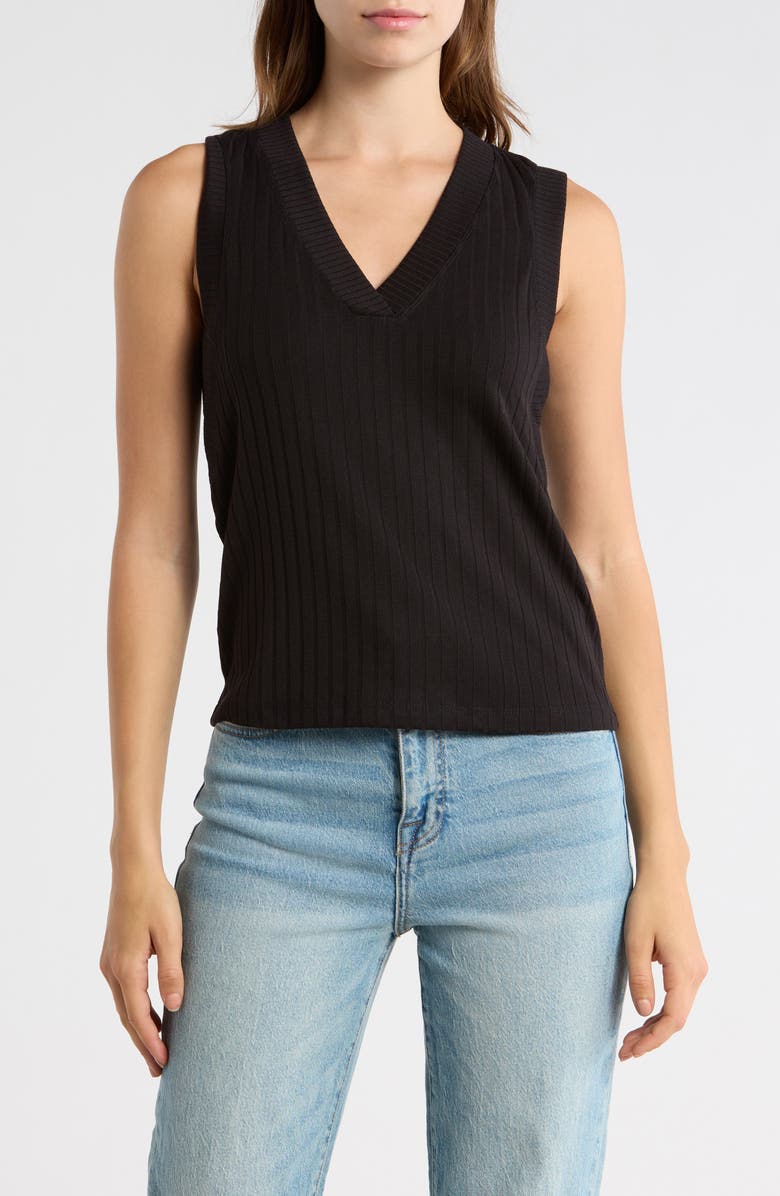Socialite V-Neck Ribbed Knit Tank, Main, color, Black