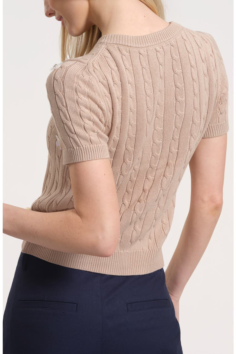 Embellished Cable Stitch Cardigan, Alternate, color, BEIGE/ WHITE