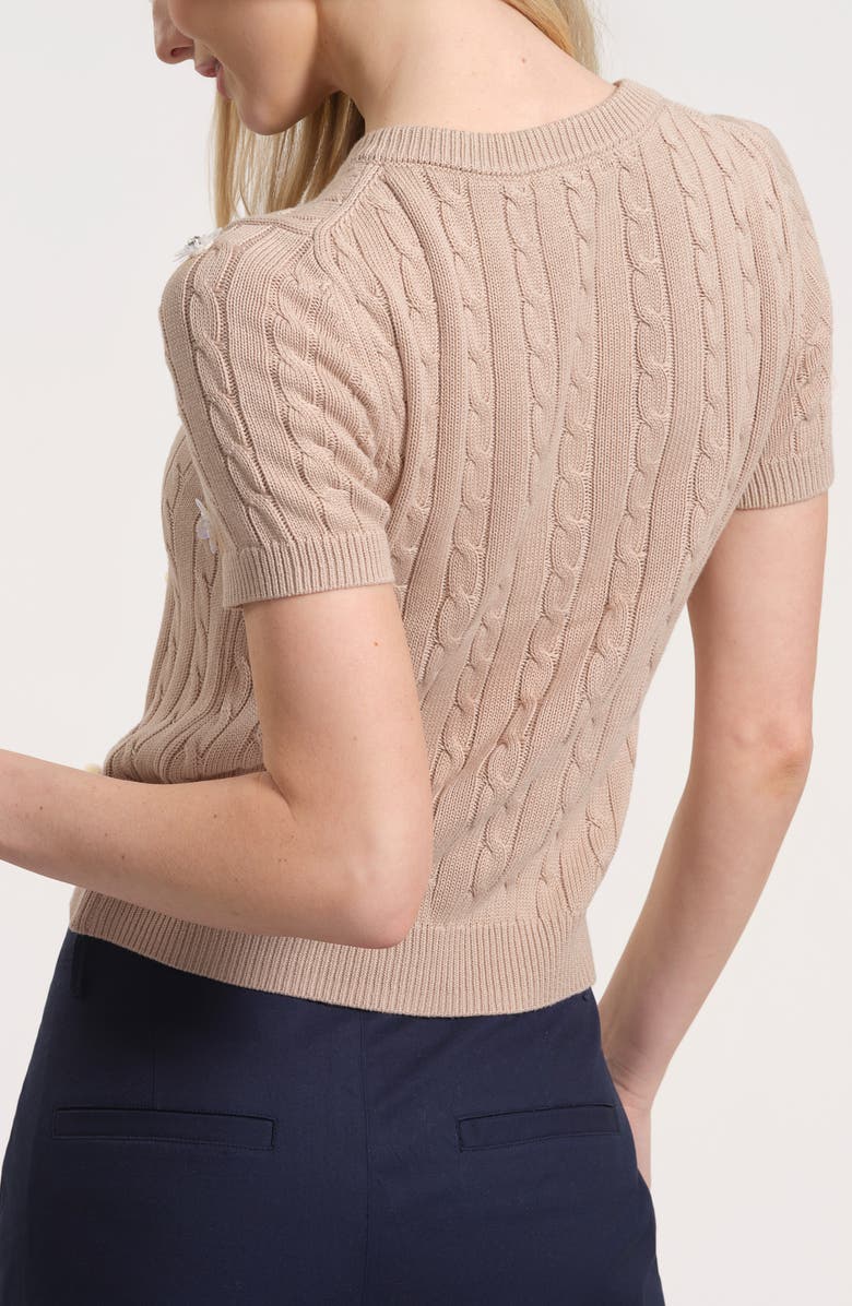 Isaac Mizrahi New York Embellished Cable Stitch Cardigan, Alternate, color, Beige/ White