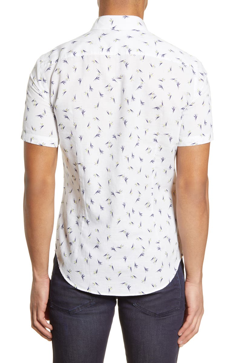 BOSS Ronn Slim Fit Print Short Sleeve Button-Up Linen & Cotton Shirt, Alternate, color, 
