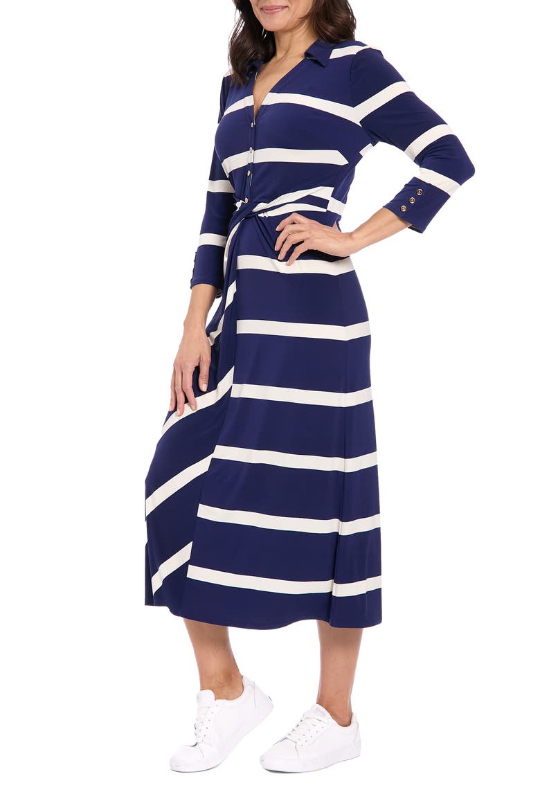 Stripe Three-Quarter Sleeve Shirtdress, Alternate, color, NAVY/ IVORY