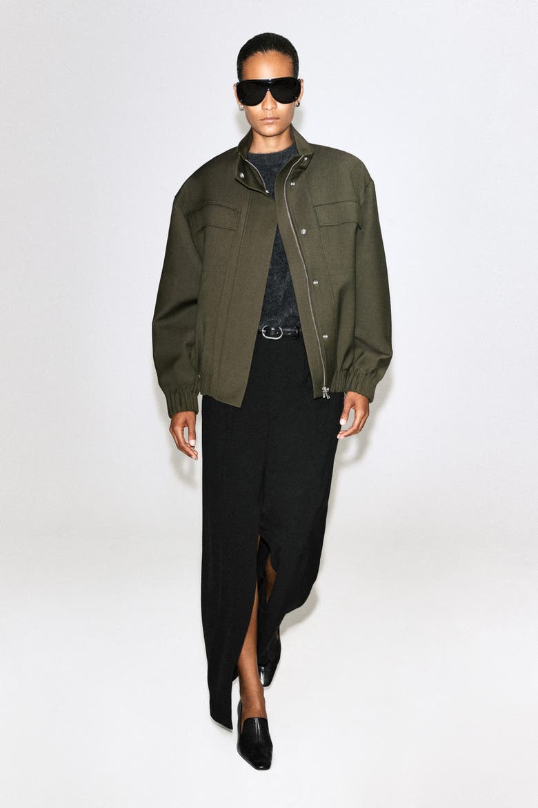 Mock-Neck Wool-Blend Bomber Jacket, Alternate, color, KHAKI MÉLANGE
