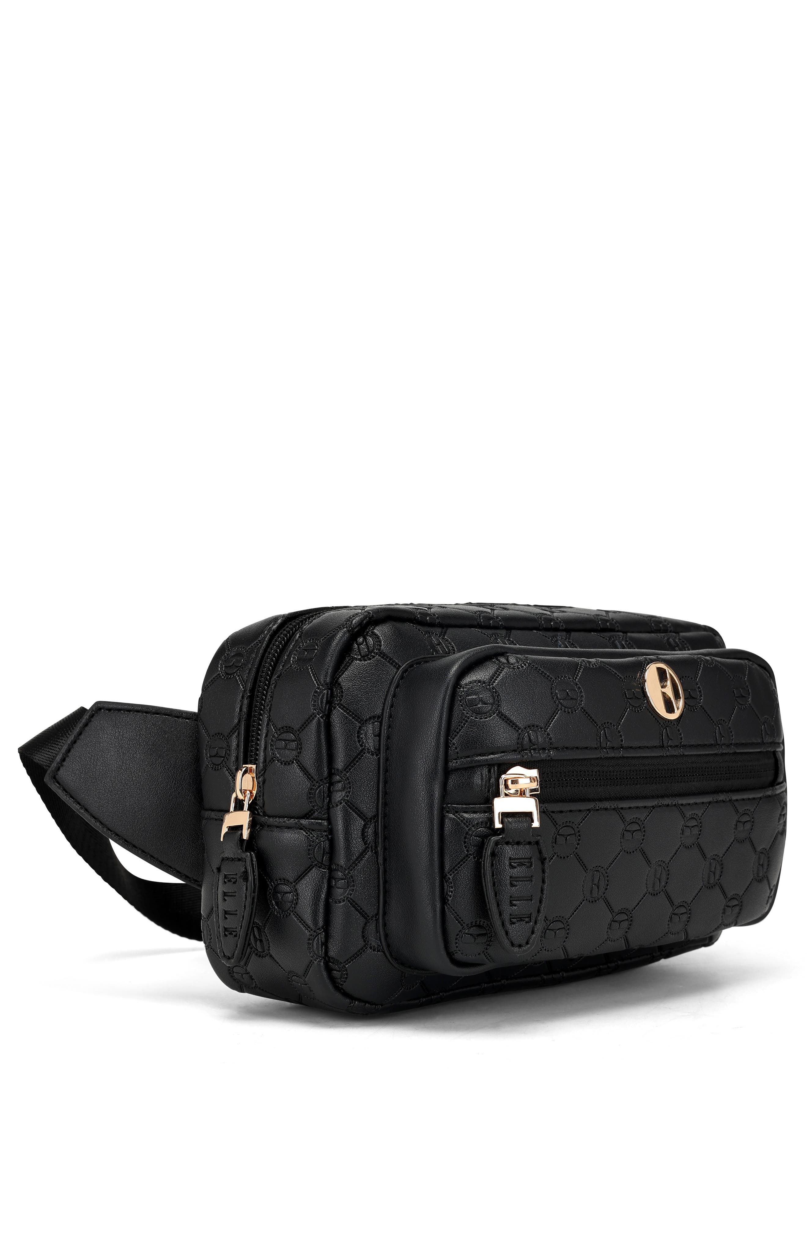 ELLE Compass 1.6L Vegan Leather Monogram Sling, Alternate, color, Black