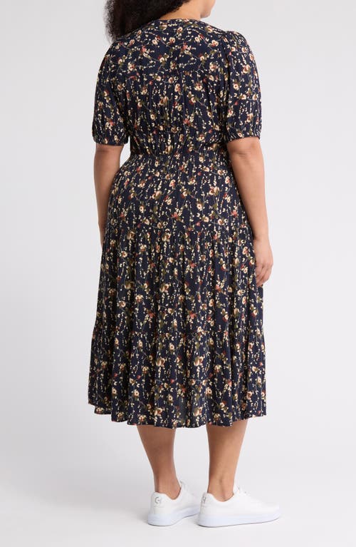 Melrose And Market Crinkle Midi Dress In Navy- Rust Drooping Floral
