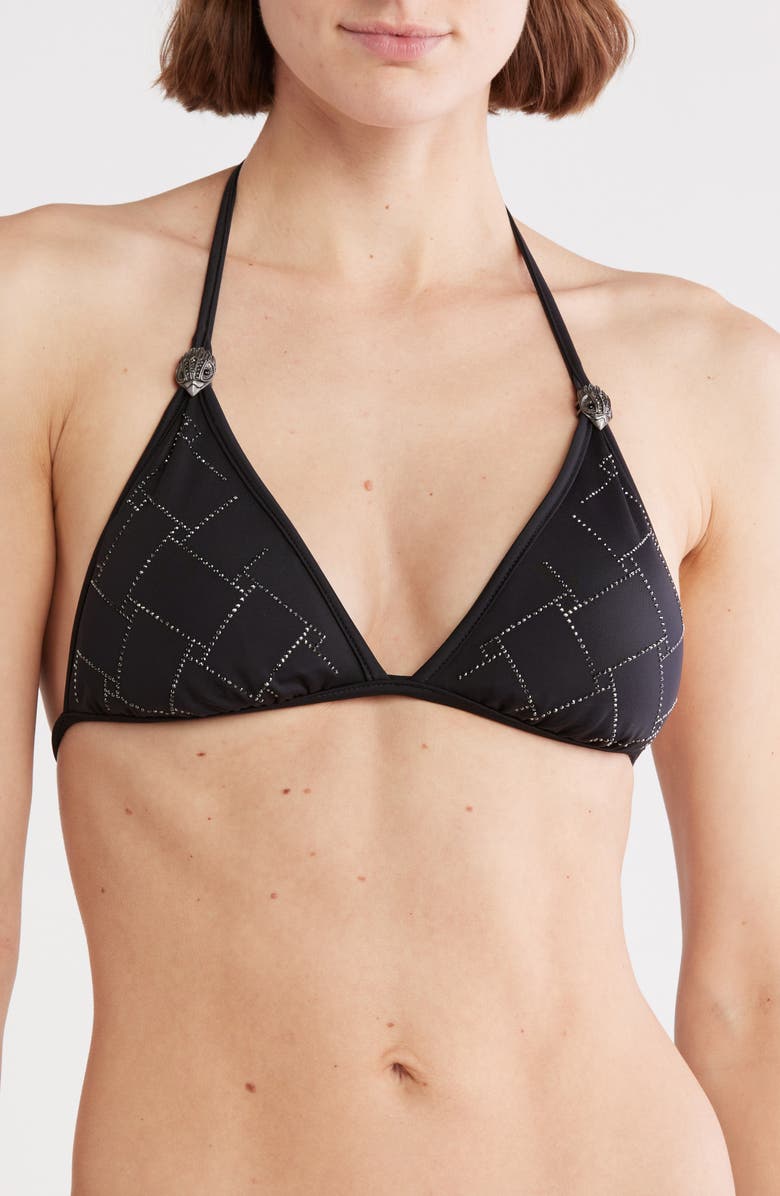 Kurt Geiger London Rhinestone Quilted Triangle Bikini Top, Main, color,