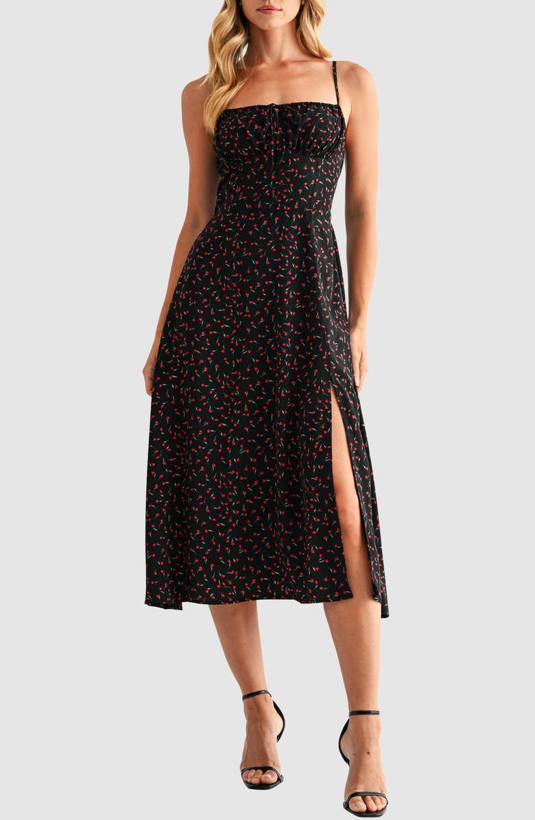 All in Favor Midi Sundress, Main, color, Black Red Floral
