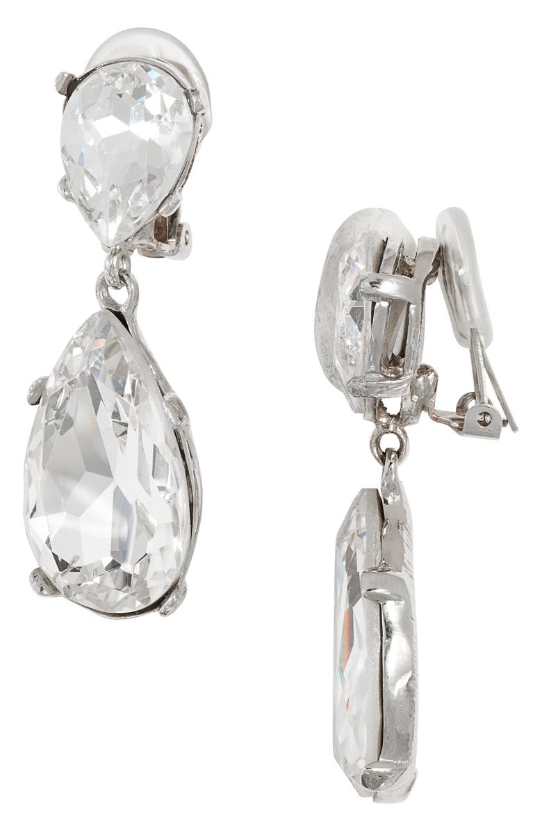Kenneth Jay Lane Crystal Teardrop Clip Earrings, Main, color, Silver