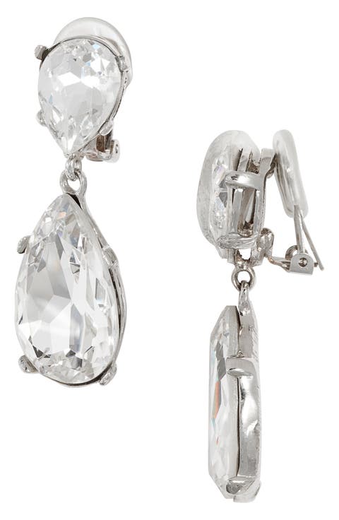 Crystal Teardrop Clip Earrings