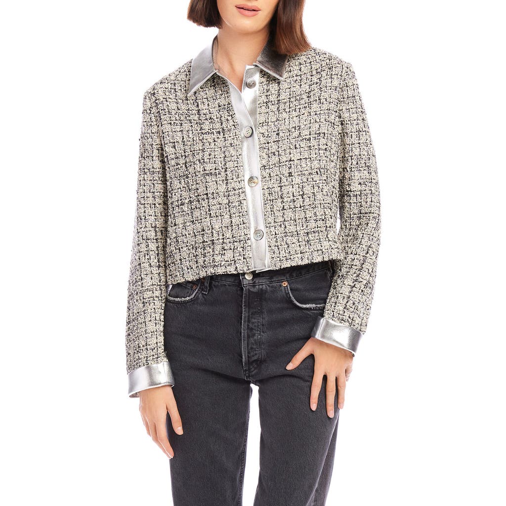 Fifteen Twenty Cher Boucle Cropped Jacket In Black With Metallic In Gray