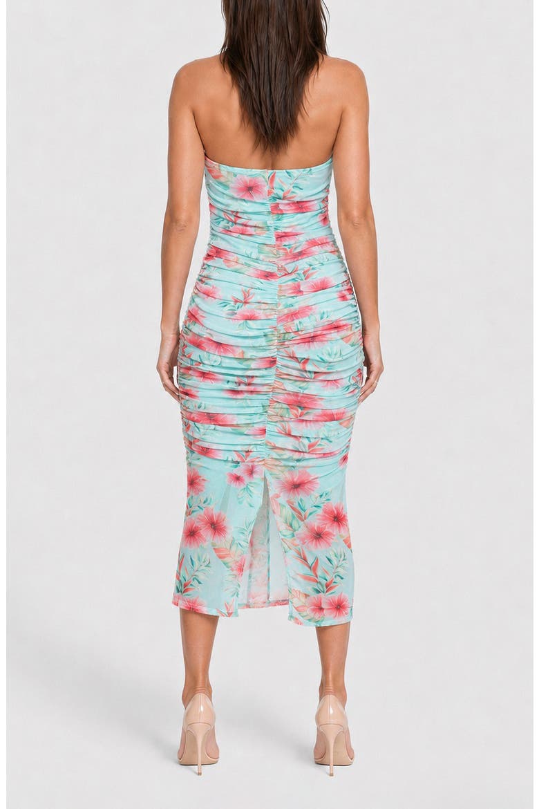 Shirred Polka Dot Mesh Halter Midi Dress, Alternate, color, BLUE FLORAL