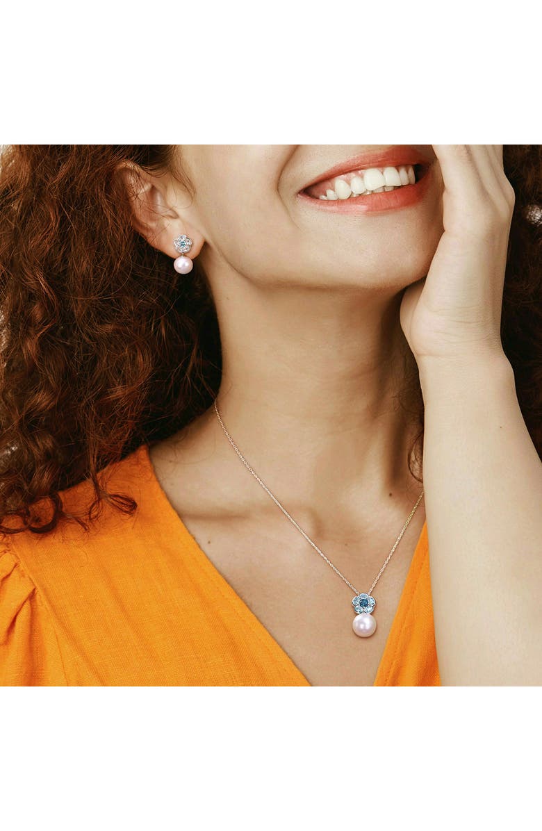 DELMAR London Blue Topaz 11-12mm Cultured Pearl Drop Earrings, Alternate, color, Blue