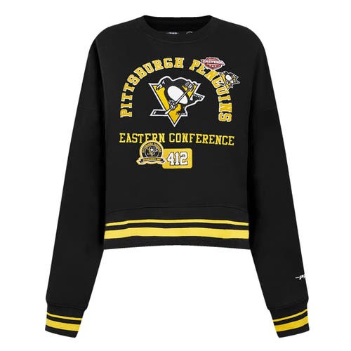 Pro Standard Black Pittsburgh Penguins Area Code Cropped Pullover Sweatshirt In Black