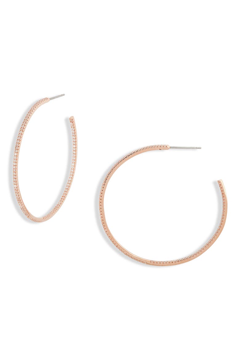 Pavé Cubic Zirconia Hoop Earrings, Main, color, CLEAR- ROSE GOLD