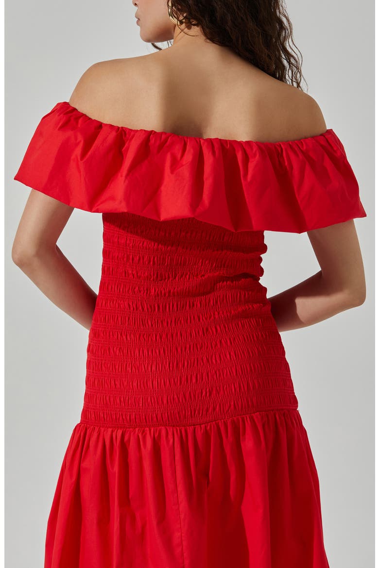 Off the Shoulder Cotton Midi Dress, Alternate, color, CHERRY RED