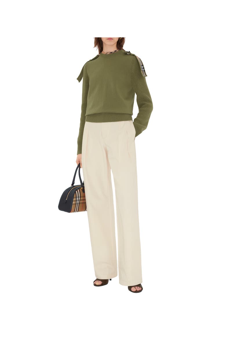 Burberry Check Epaulette Wool Cashmere Blend Sweater, Alternate, color, Wreath