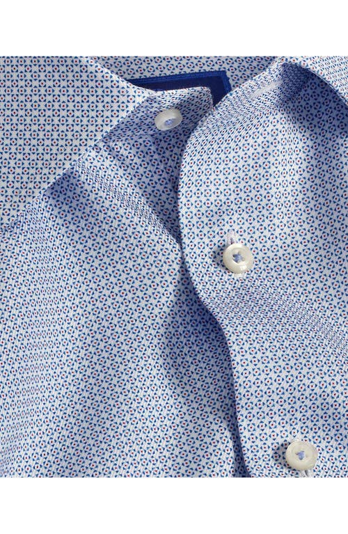 David Donahue Trim Fit Geometric Pattern Cotton Twill Dress Shirt In White/blue