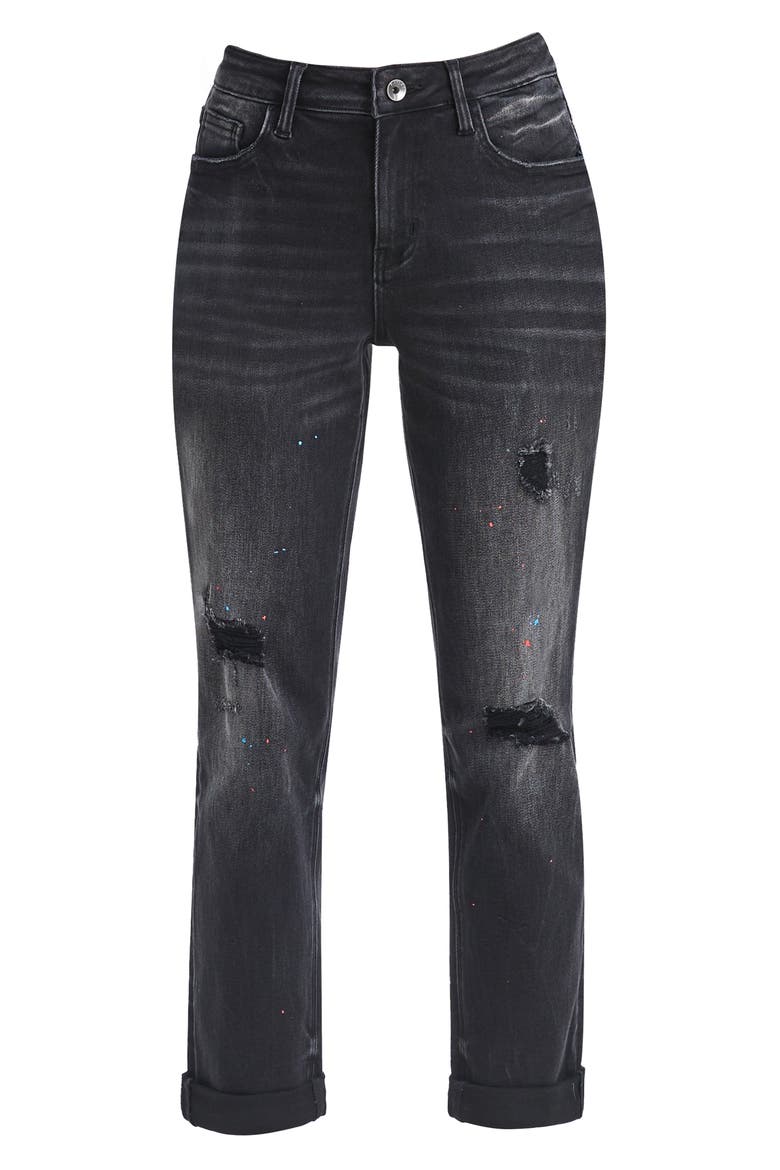 Paint Splatter Ripped High Waist Mom Jeans, Alternate, color, IRON BLACK
