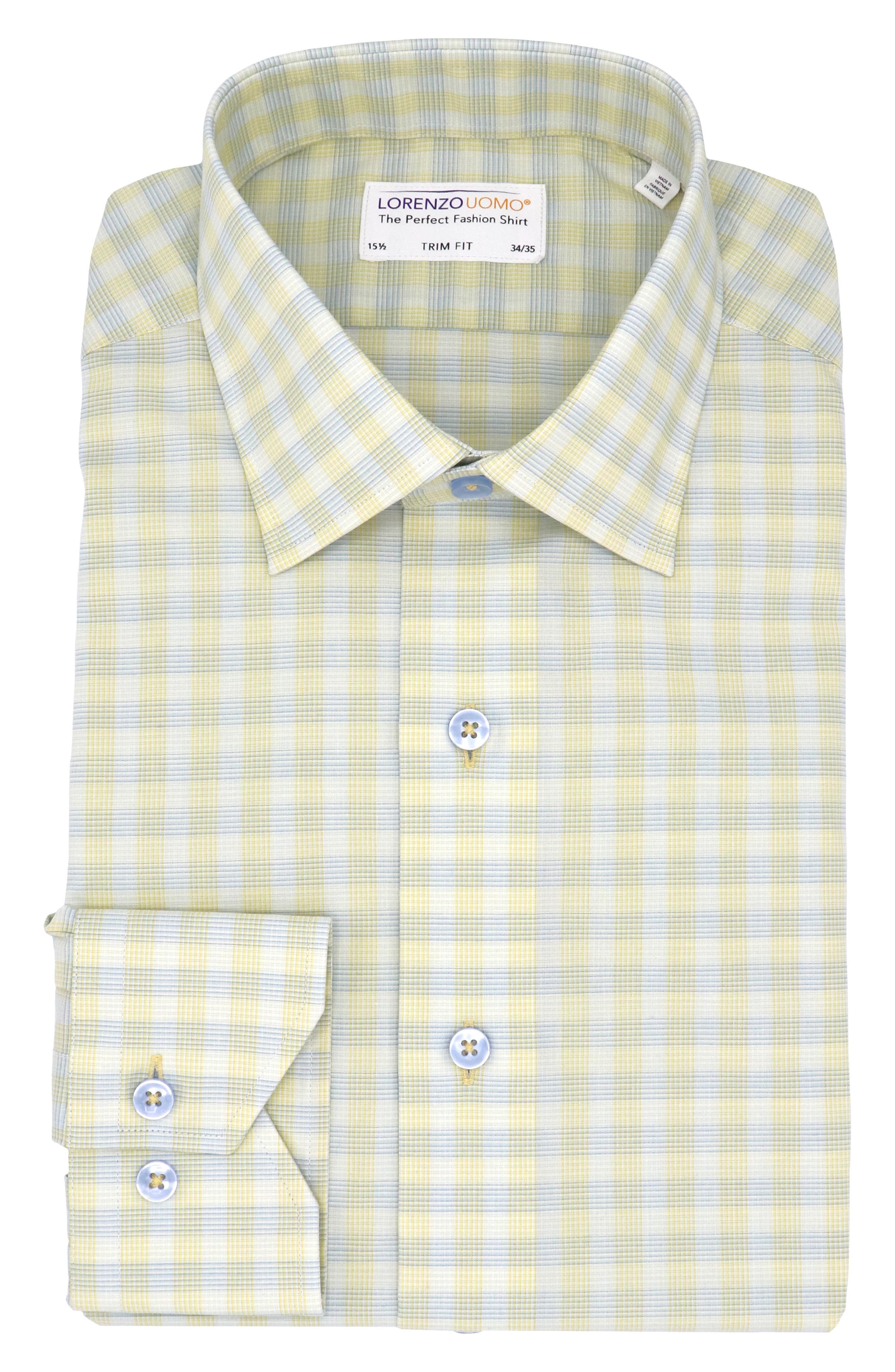 Lorenzo Uomo Trim Fit Check Stretch Cotton Dress Shirt in Yellow 
