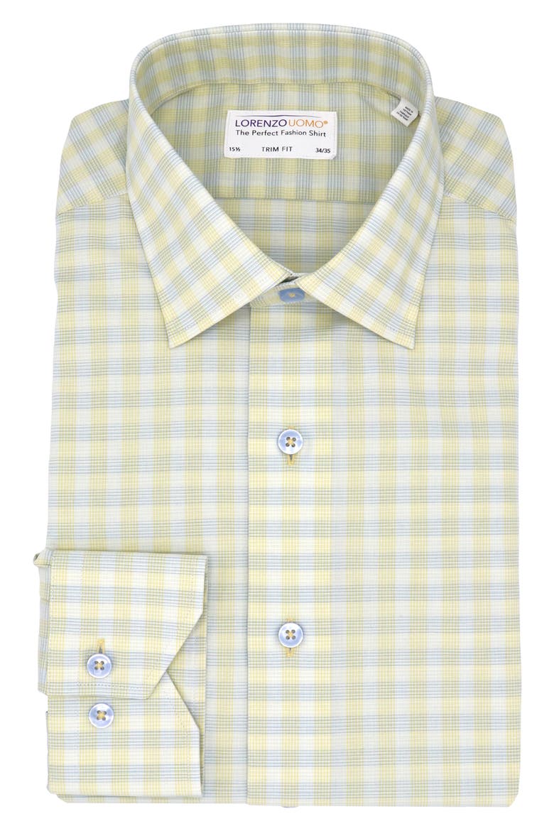 Trim Fit Check Stretch Cotton Dress Shirt, Main, color, YELLOW