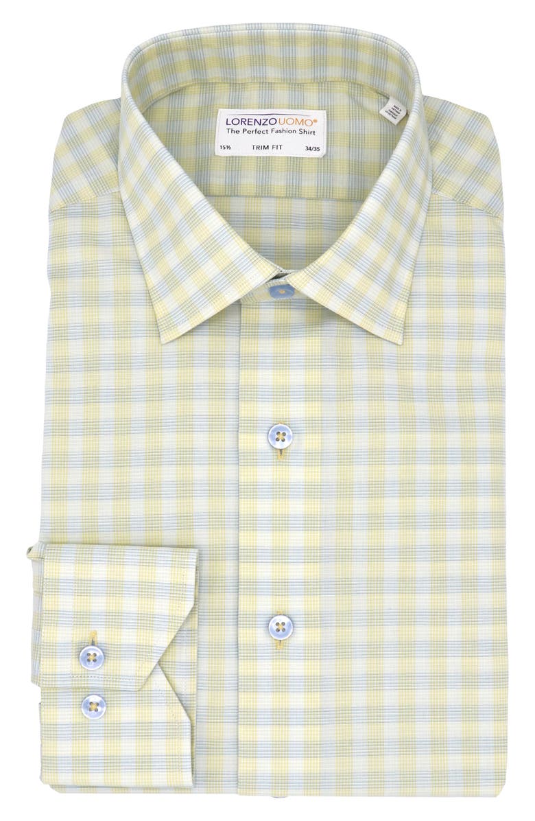 Lorenzo Uomo Trim Fit Check Stretch Cotton Dress Shirt, Main, color, Yellow