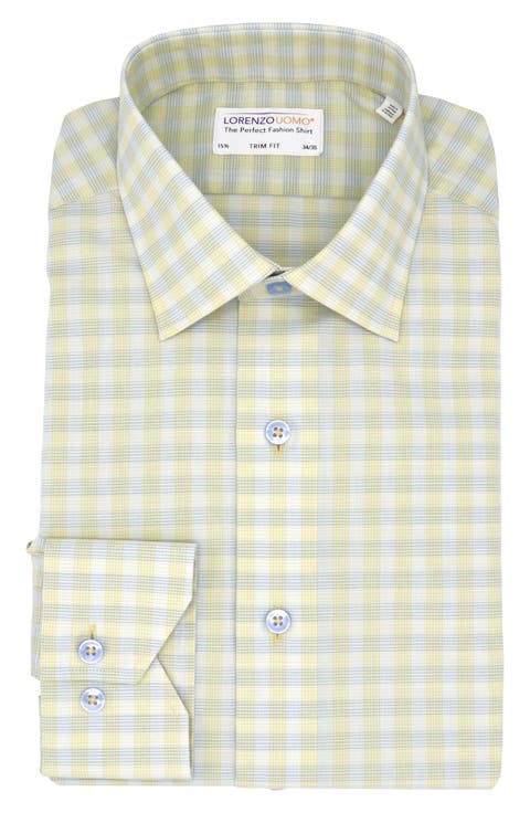 Trim Fit Check Stretch Cotton Dress Shirt