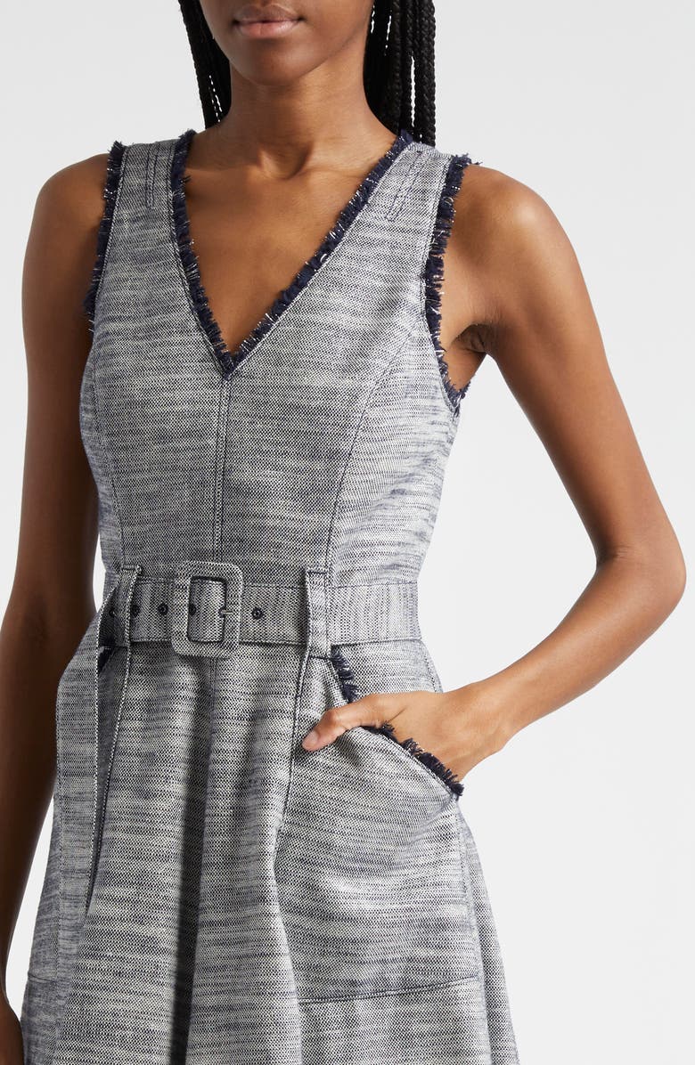 Cinq à Sept Tadi Metallic Fringe Tweed Dress, Alternate, color, Navy/ Ivory