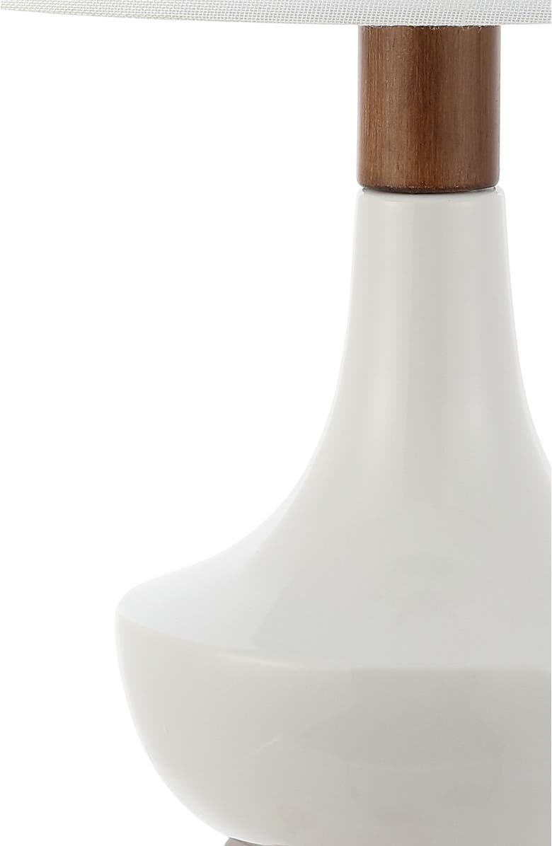 JONATHAN Y Finn 23" Vintage Minimalist Iron/Ceramic LED Mini Table Lamp with USB Charging Port, Wood Finished/White, Alternate, color, White/Brown Wood Finish