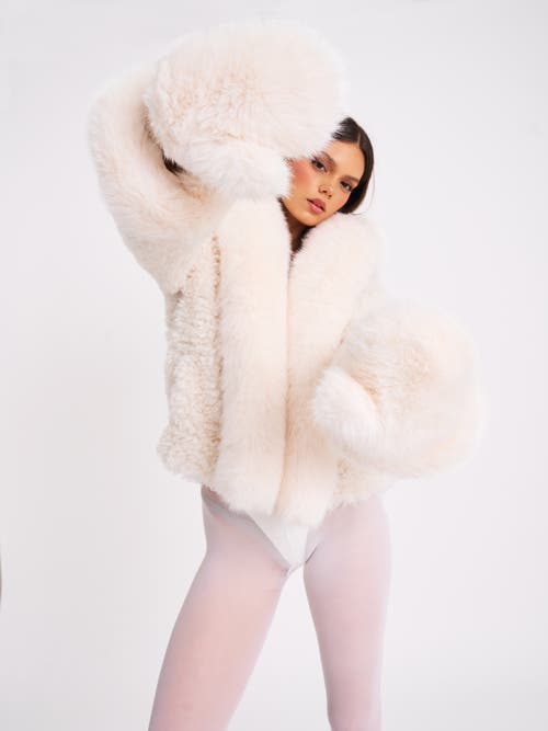Miss Circle Katia Faux Fur Mittens In Neutral
