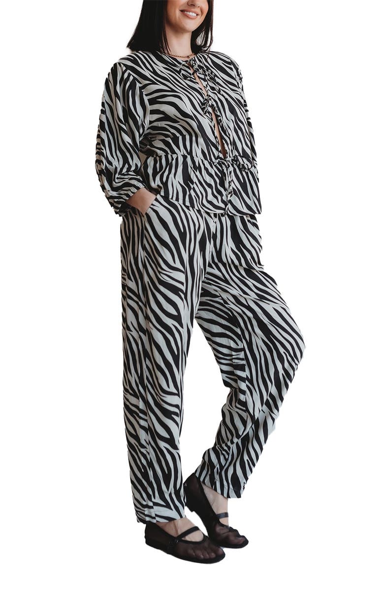 Turtledove London Organic Cotton Multicolor Zebra Streak Print Barrel Leg Trousers, Alternate, color, Multi