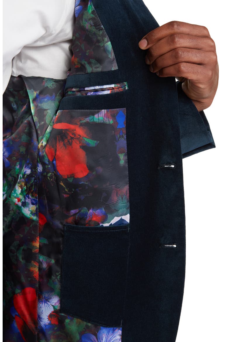 Deep Sea Peak Lapel Velvet Blazer, Alternate, color, GREEN