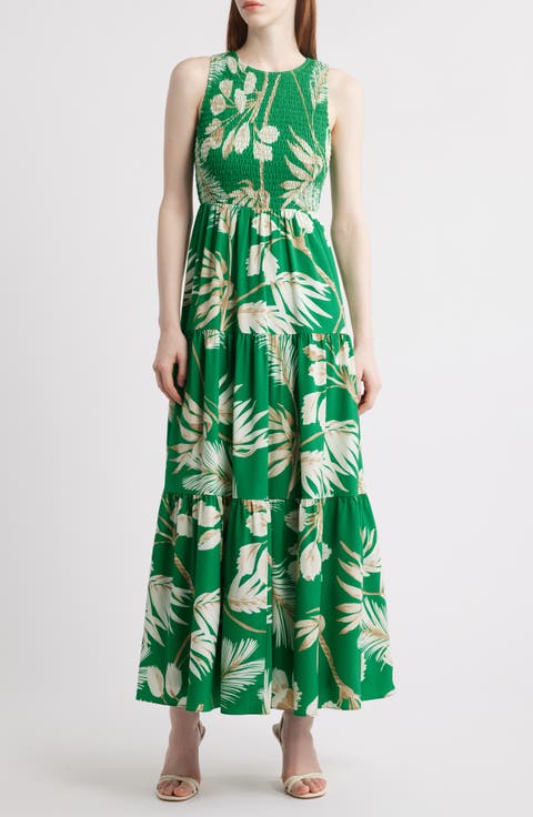 Sleeveless Smocked Bodice Tiered Maxi Dress