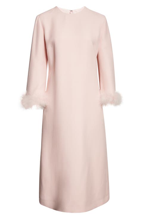 Feather Cuff Crepe Couture Midi Dress