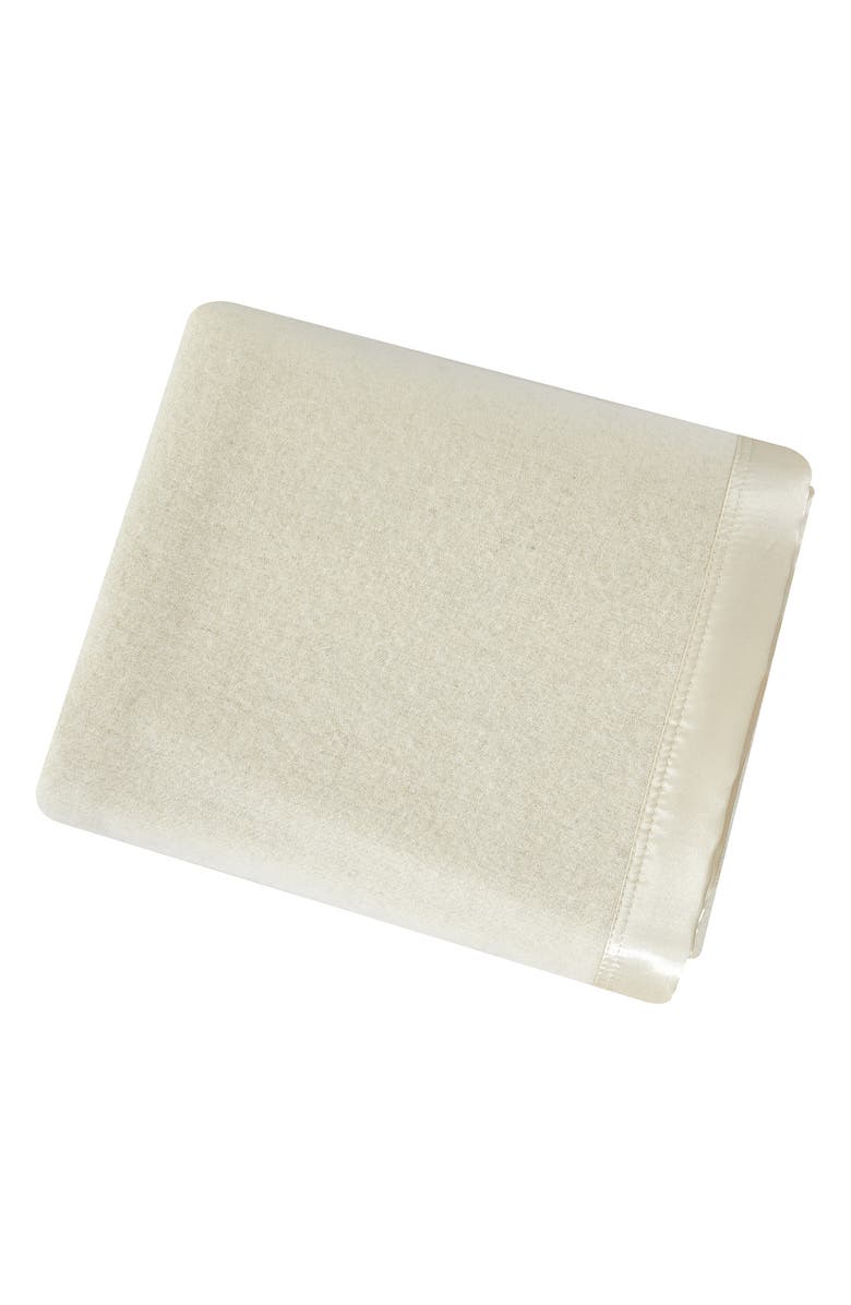 MELANGE HOME Wool & Satin Trim Blanket, Main, color, Ivory