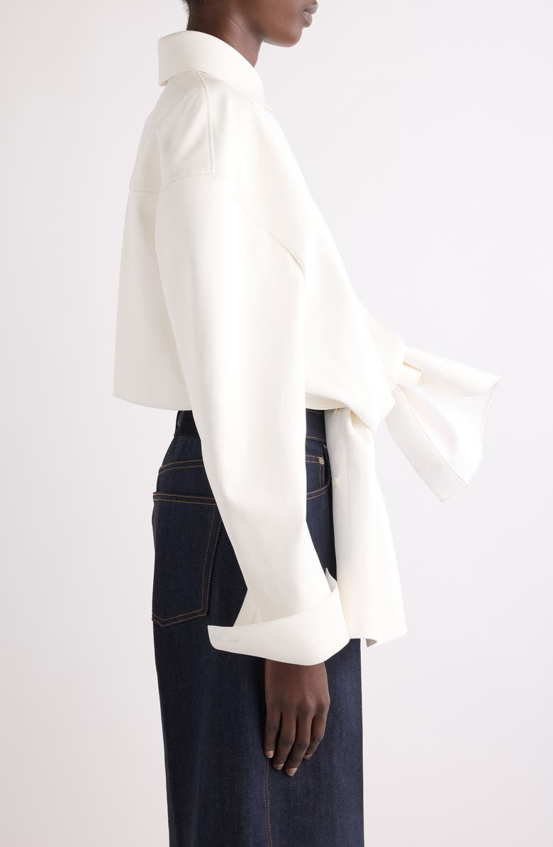 Givenchy Tie Front Leather Button-Up Shirt, Alternate, color, 100-White