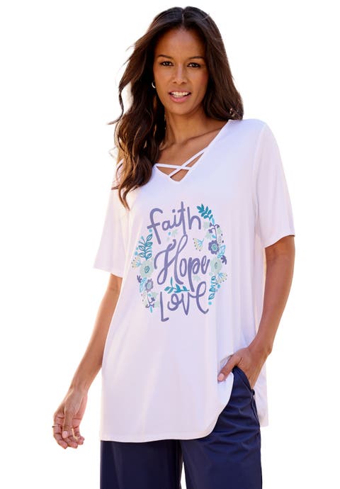 Plus Size Lace Up V Neck Short Sleeve Print Tunic
