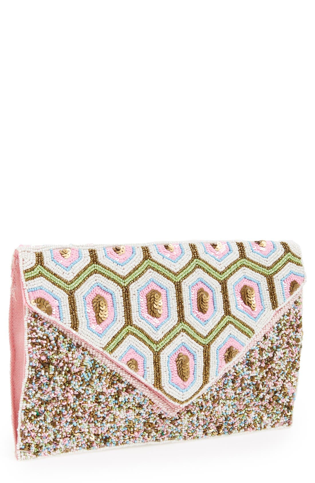 Geo Beaded Envelope Clutch, Main, color, PINK MULTI