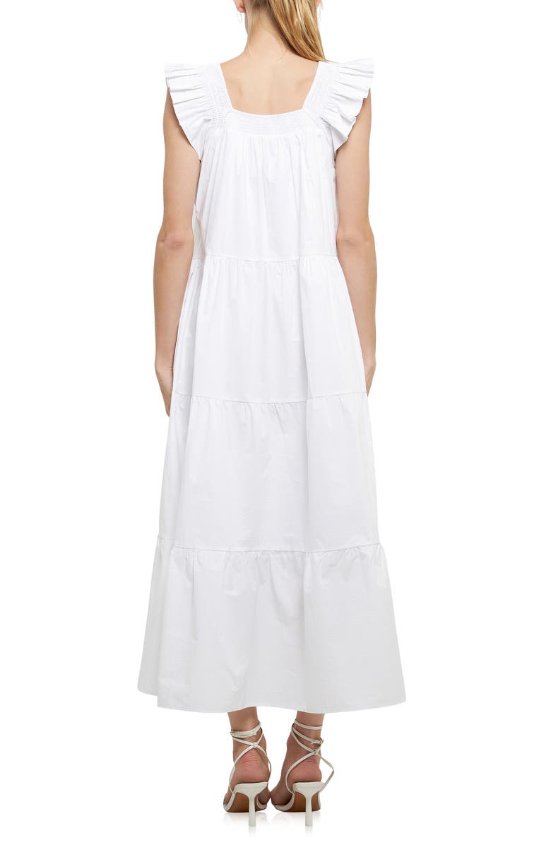 English Factory Ruffle Detail Midi Dress, Alternate, color, White