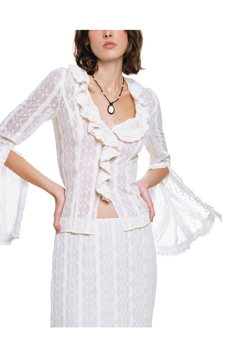 Floral Ruffle Stretch Lace Blouse, Alternate, color, Cream