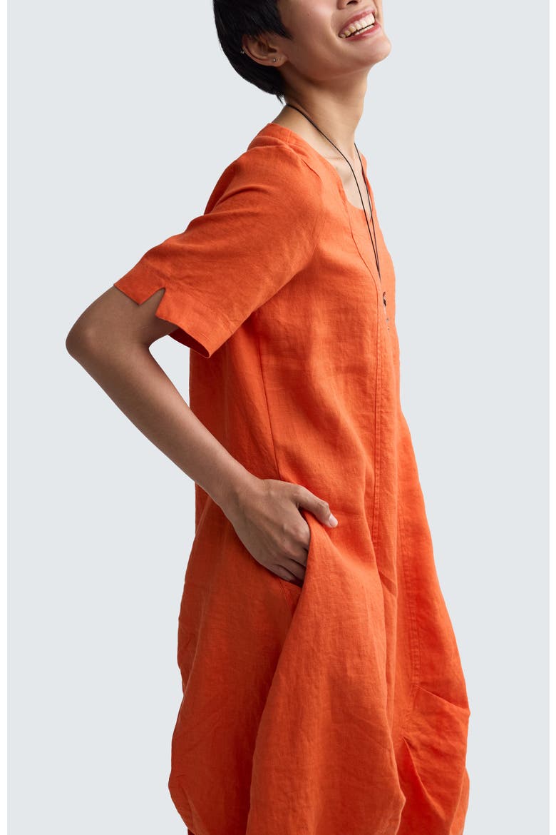 Yalina Solid Linen Balloon Dress, Alternate, color, Rust Orange