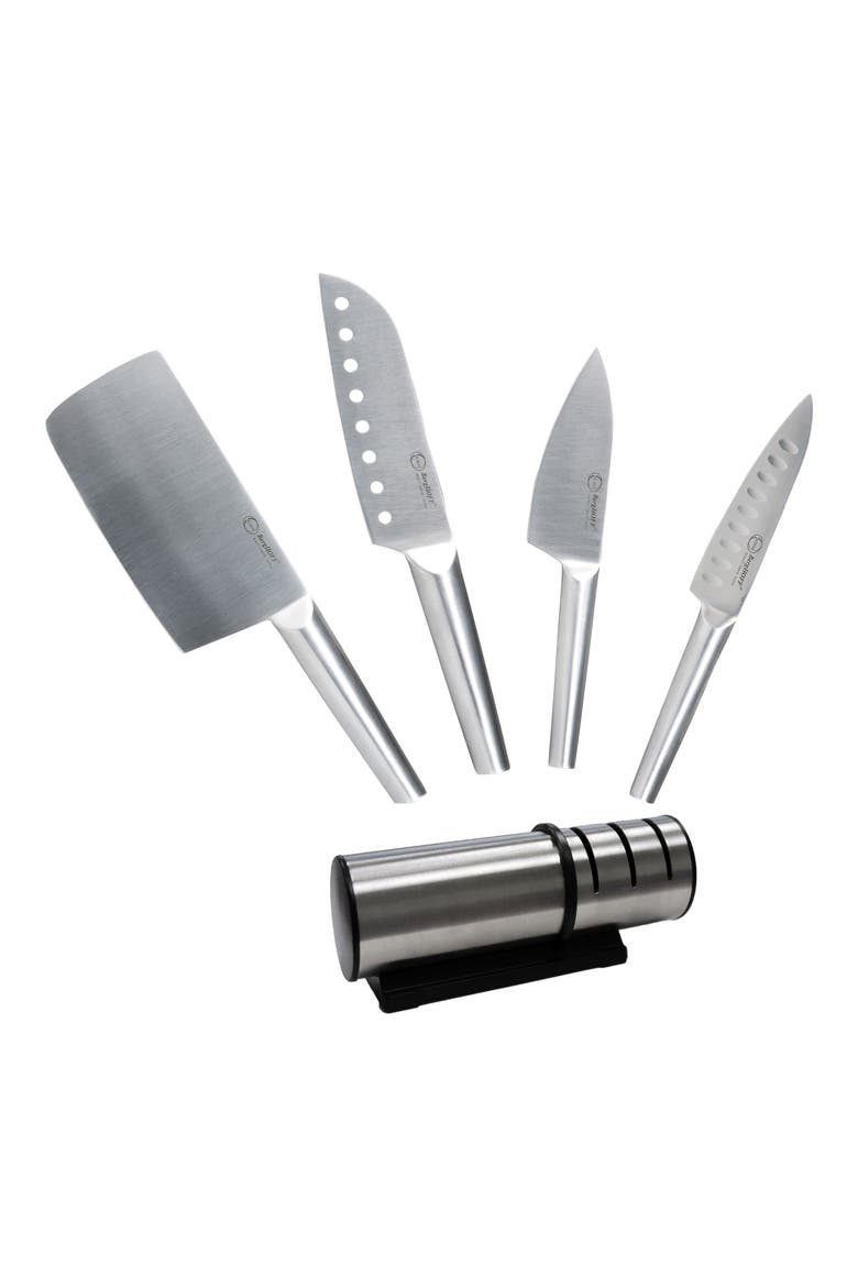 Santoku 5-Piece Knife & Sharpener Set, Main, color, SILVER