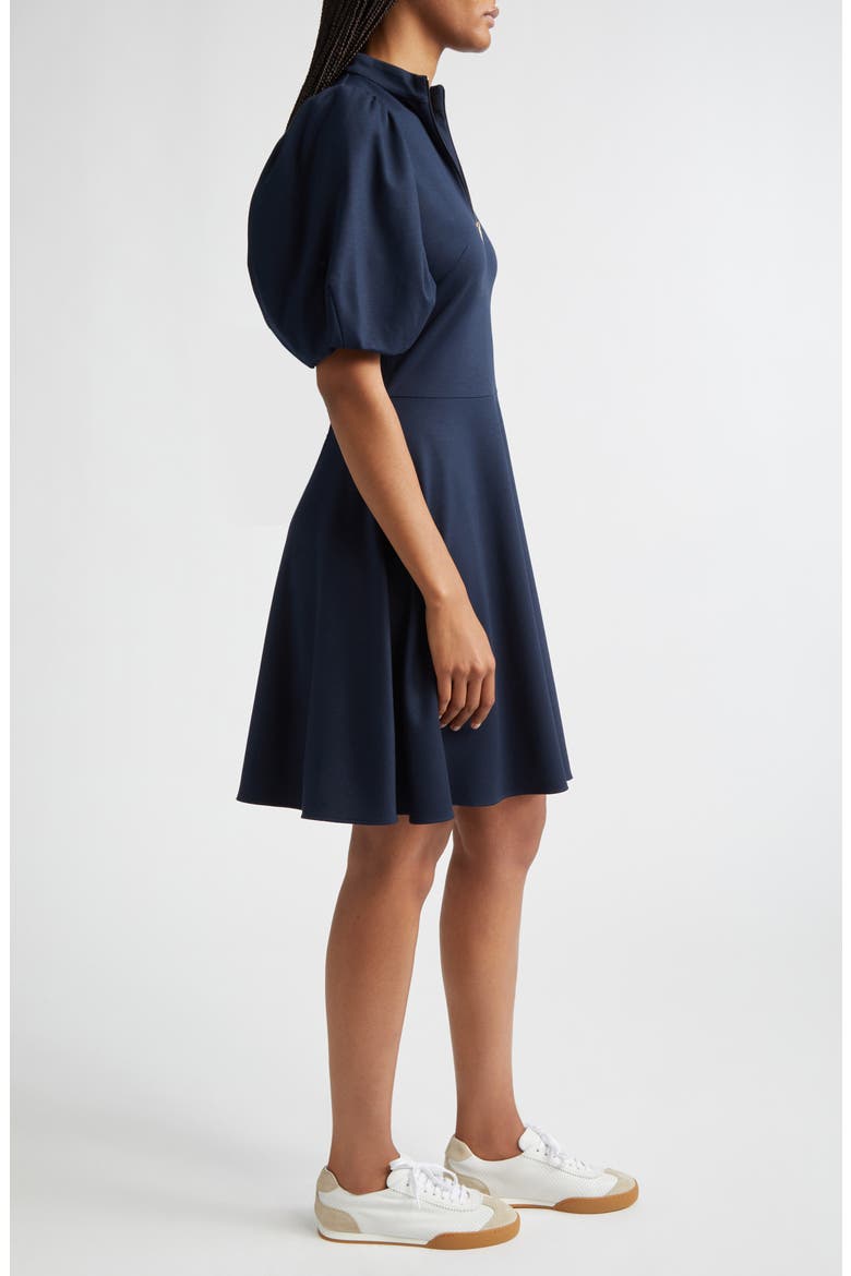 Half Zip Puff Sleeve Ponte Knit Dress, Alternate, color, 11 BLUE