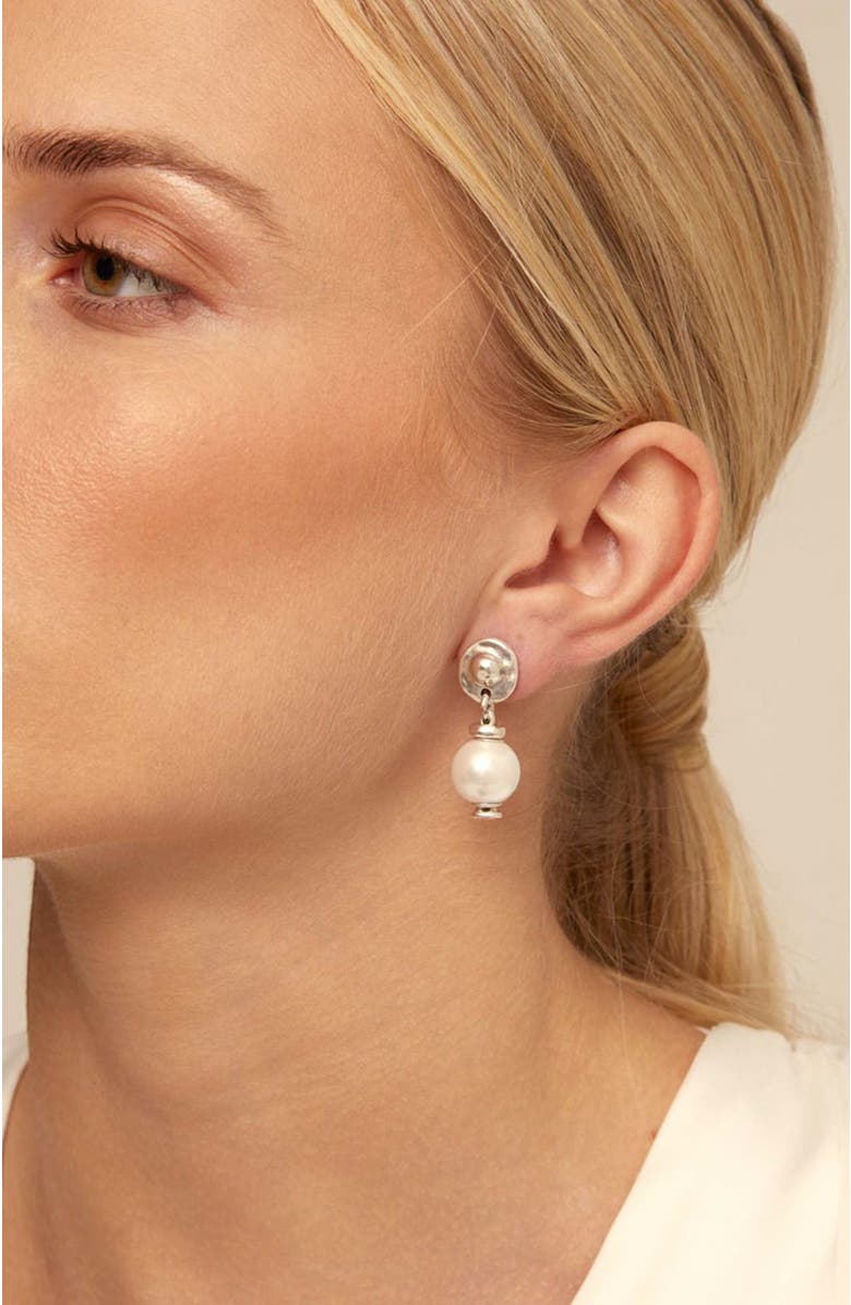 UNODE50 Medallion Pearl Drop Earrings, Alternate, color, Silver