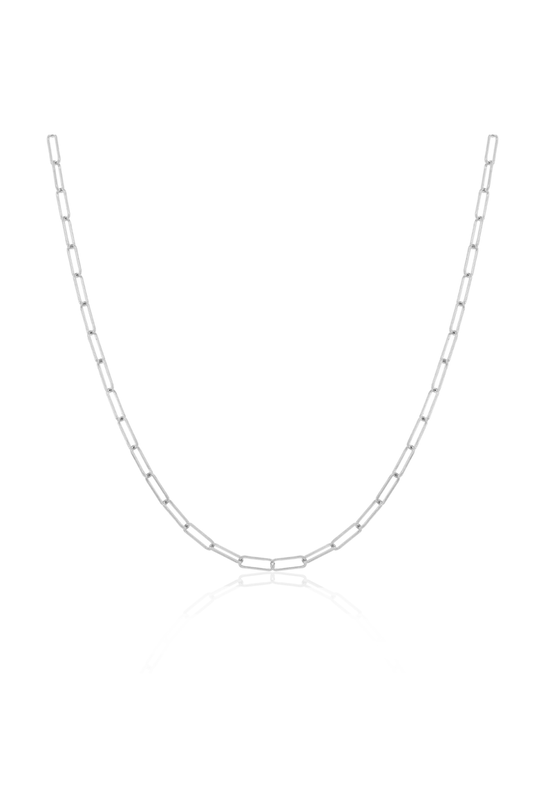 Mini Paperclip Link Chain Necklace, Main, color, White Gold