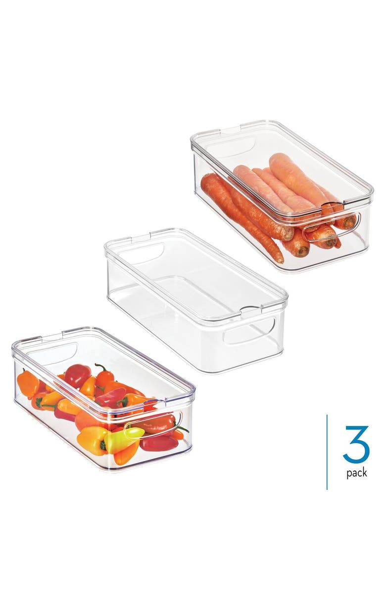 iDesign Stackable Fridge Organizer Bins with Lids - Set of 3 - Clear, Alternate, color,