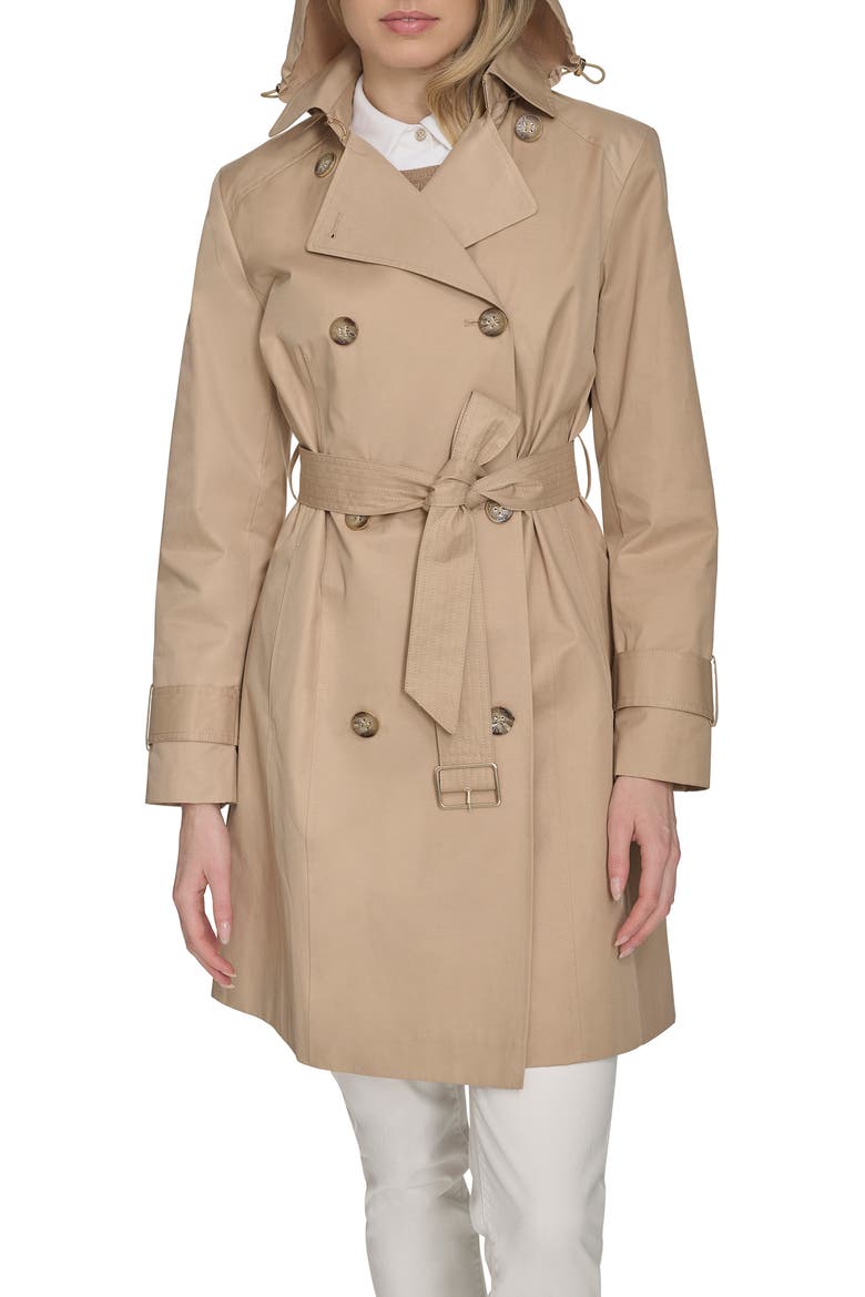 Water Resistant Trench Coat with Removable Hood, Main, color, KHAKI
