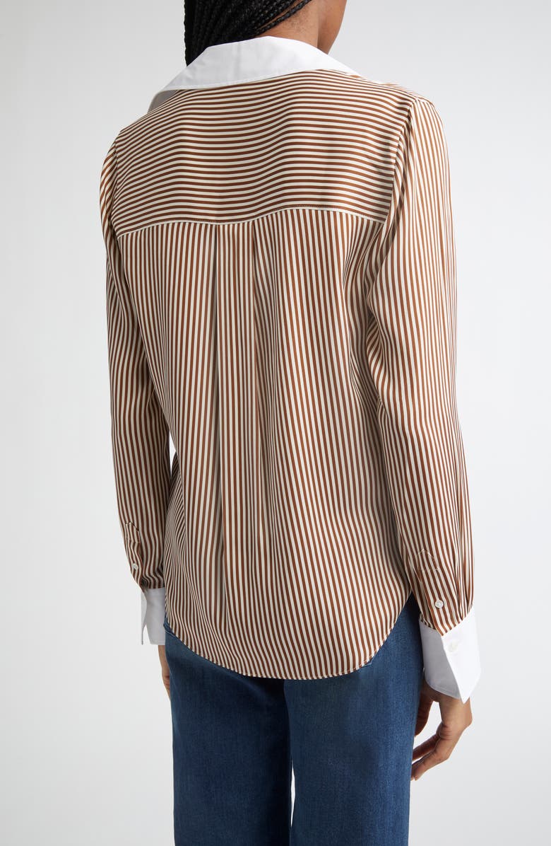 Veronica Beard Amelia Stripe Silk Blend Button-Up Shirt, Alternate, color, Whisky Off White